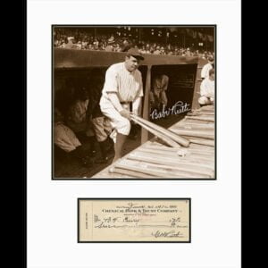 Babe Ruth in Dugout with Check